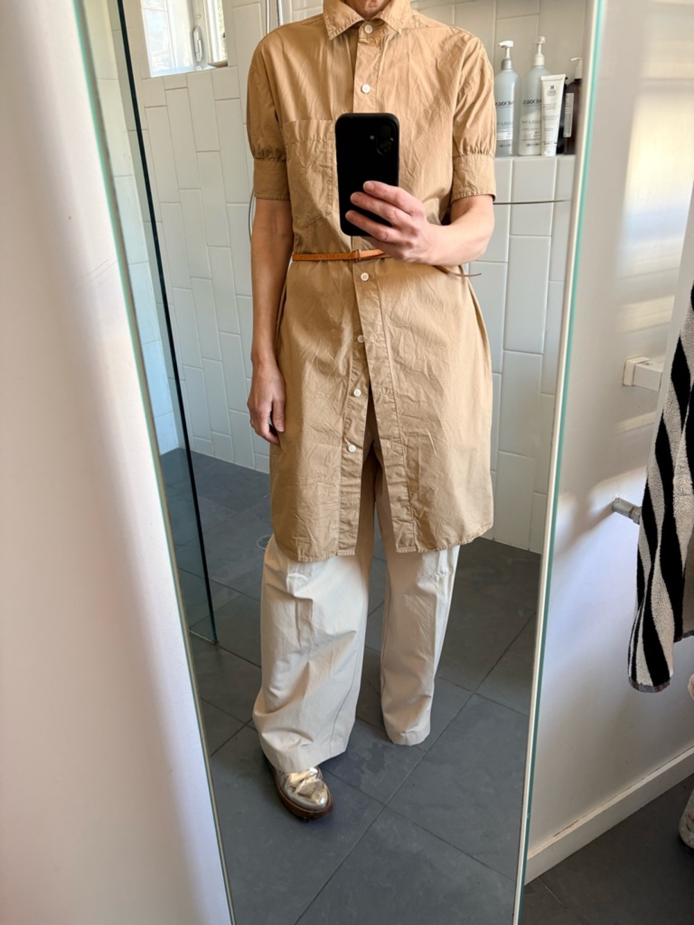 Banana Republic Khaki Cotton Short-Sleeved Button-front Shirtdress